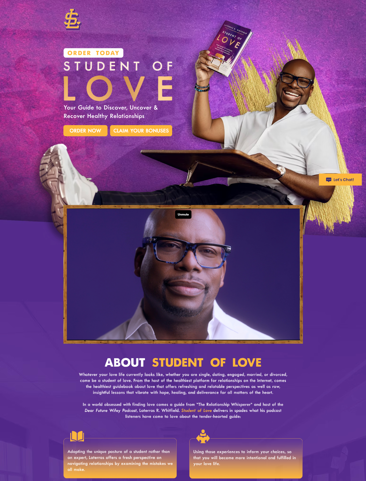 Student of Love landing page hero and introduction